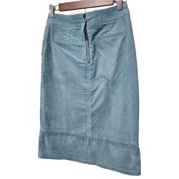 Boden Corduroy Skirt Womens 4 Turquoise Blue A Line Midi Length Modest Buttons - Picture 8 of 11